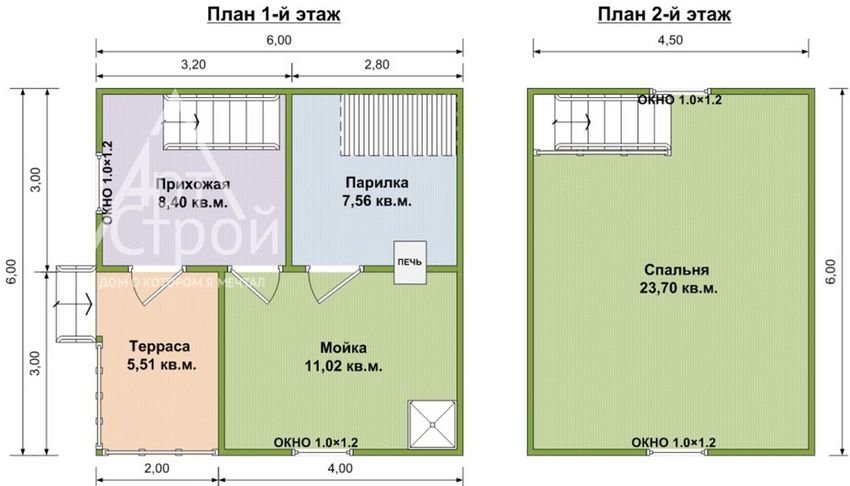 Планировка Баня из бруса Владимир первый и второй этаж