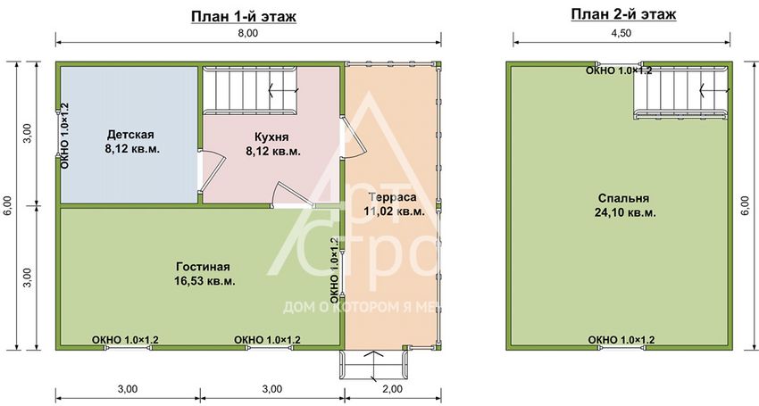 Планировка Дом из бруса Волоколамск первый и второй этаж