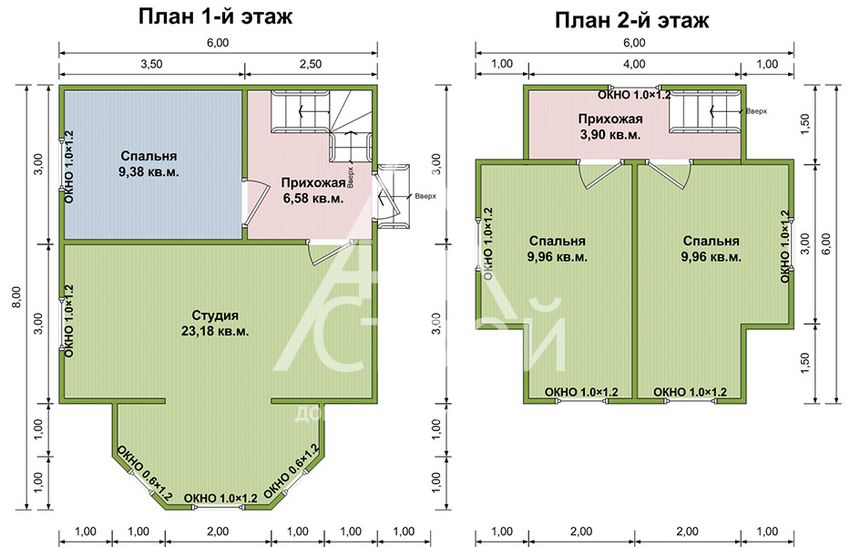 Планировка Дом из бруса Северодвинск первый и второй этаж
