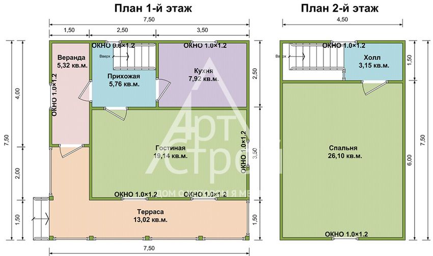 Планировка Дом из бруса Муром первый и второй этаж