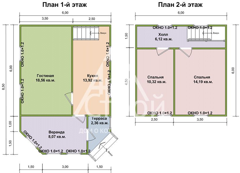 Планировка Дом из бруса Дмитров первый и второй этаж