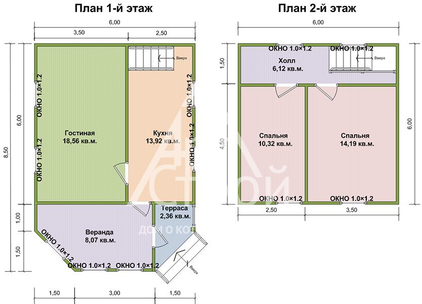 Планировка Дом из бруса Любань первый и второй этаж