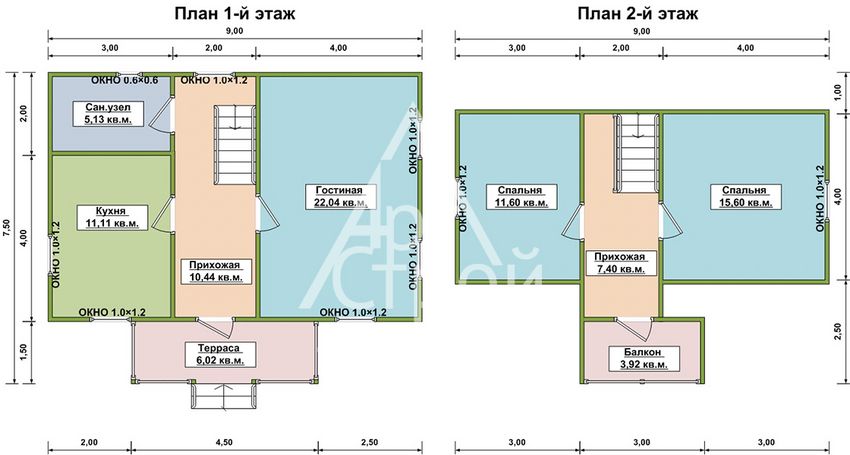 Планировка Дом из бруса Чухлома первый и второй этаж