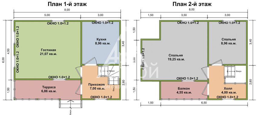 Планировка Дом из бруса Луга первый и второй этаж