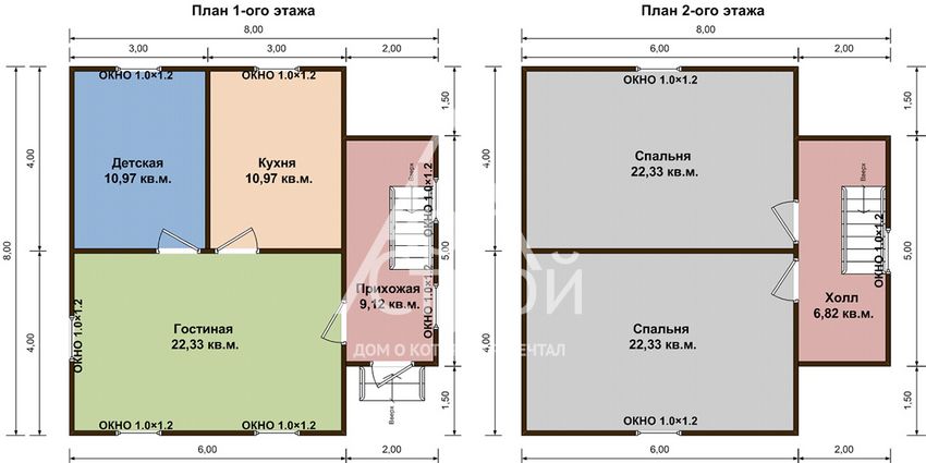 Планировка Дом из бруса Белгород первый и второй этаж