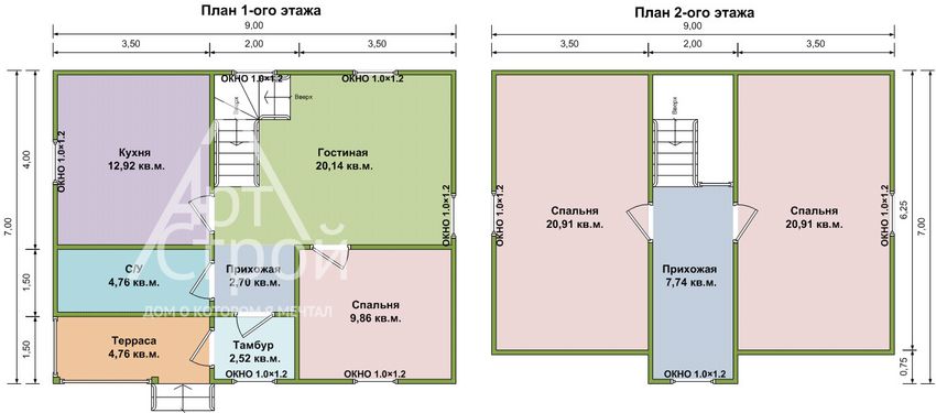 Планировка Дом из бруса Великий Новгород первый и второй этаж
